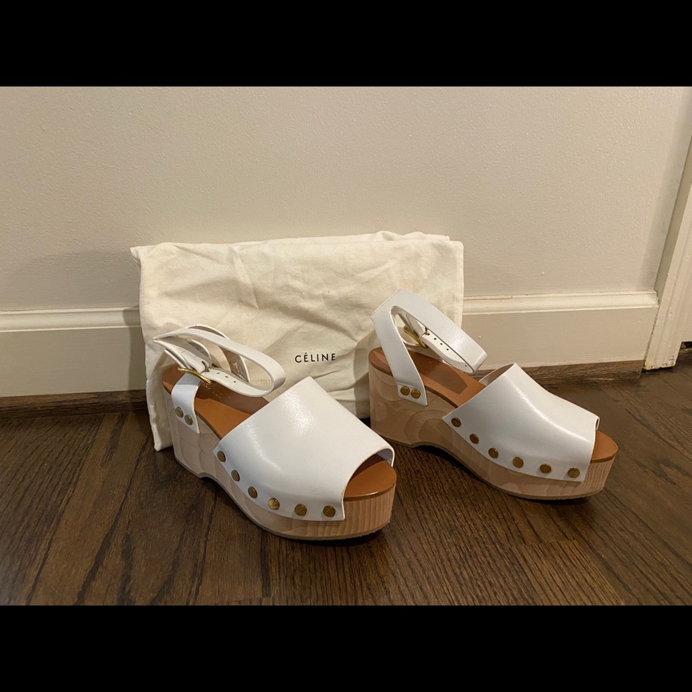 Celine White Leather Platform Sandals - Picture 2 of 10